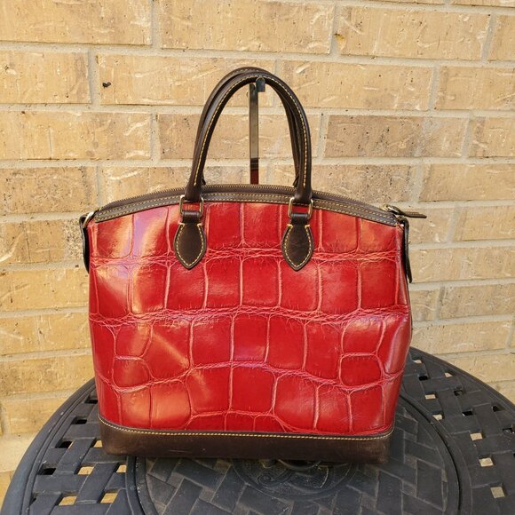 Dooney & Bourke Red & Brown Leather Croc Bag - Picture 2 of 10